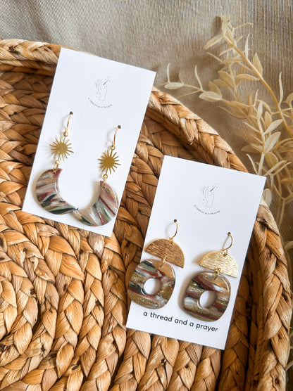 Marble Style Winter Color Earrings | Resin | Gold