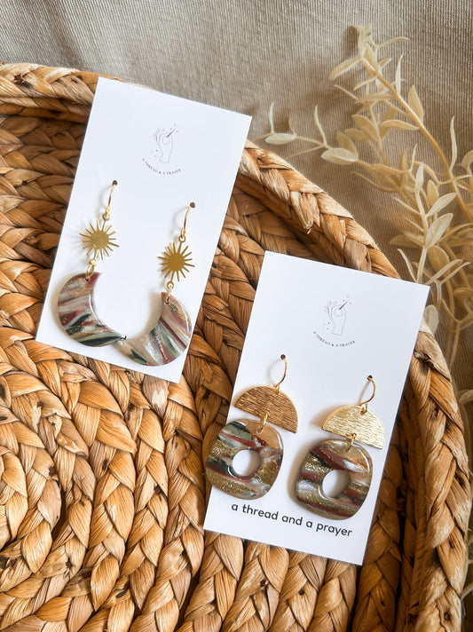 Marble Style Winter Color Earrings | Resin | Gold