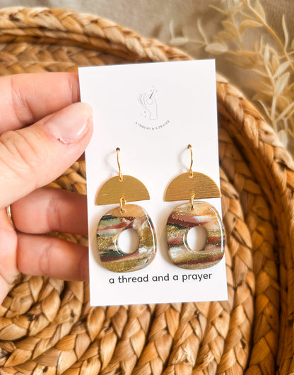 Marble Style Winter Color Earrings | Resin | Gold