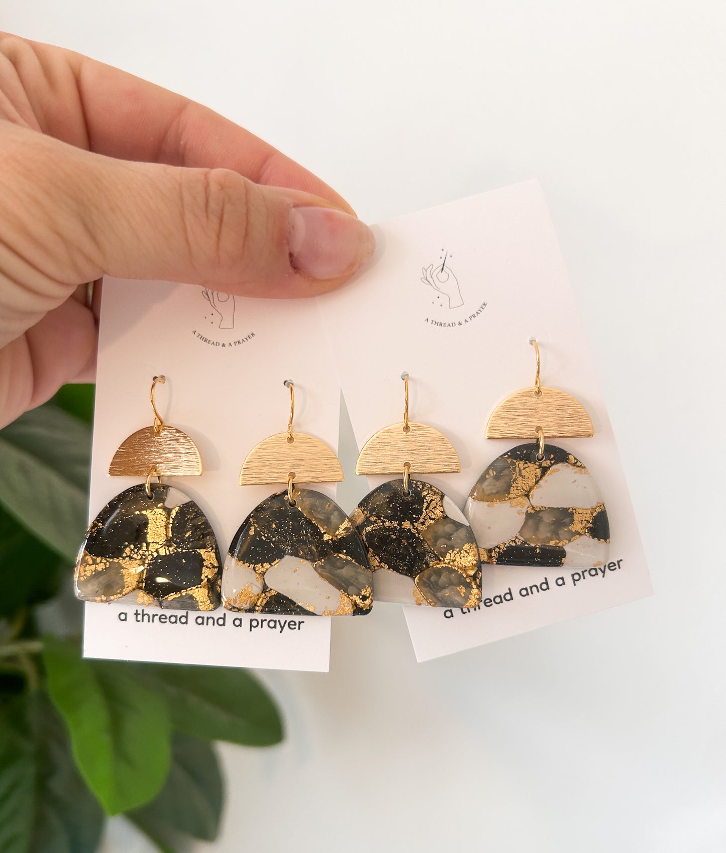 Black and White Fancy Marble Earrings