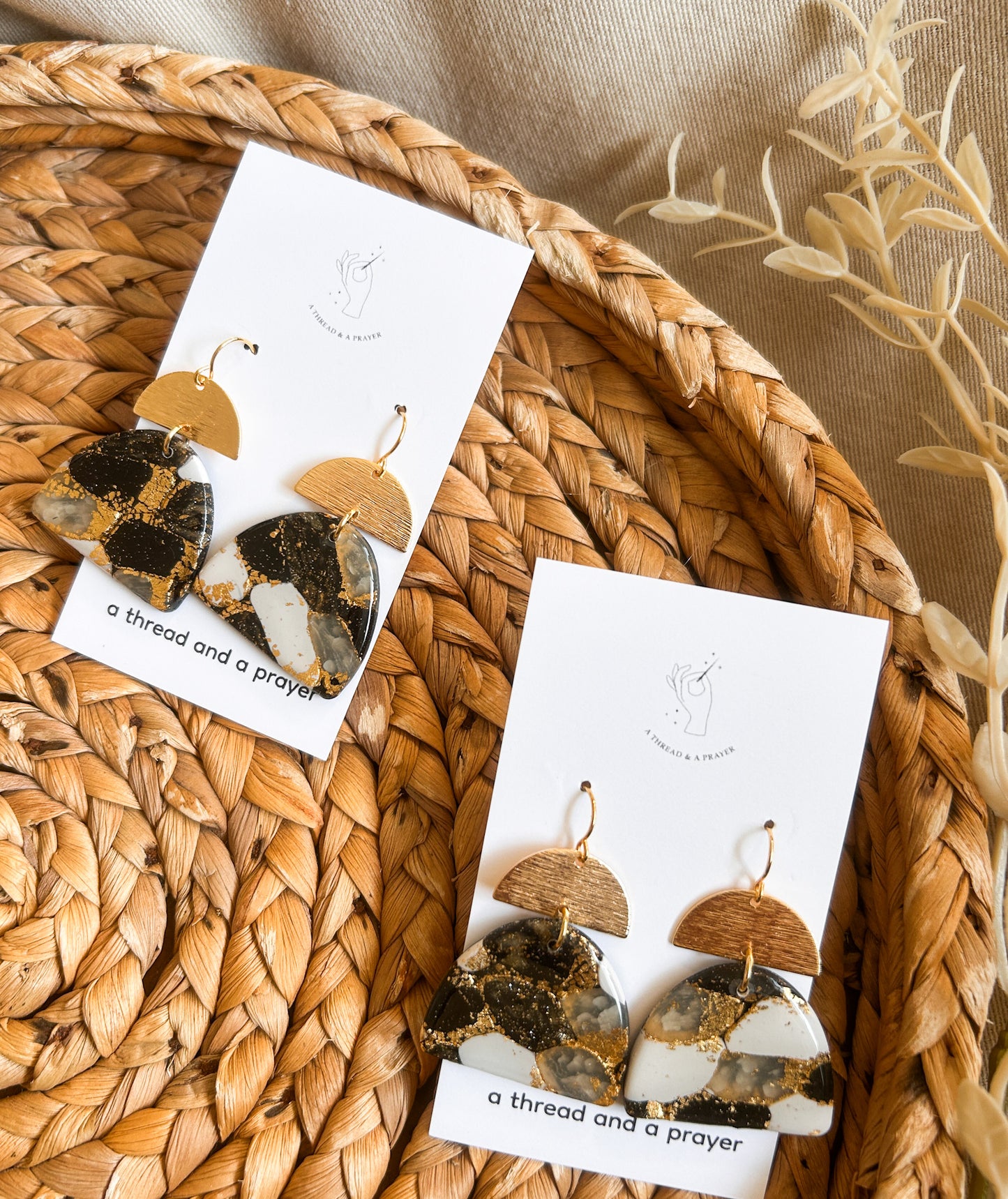 Black and White Fancy Marble Earrings