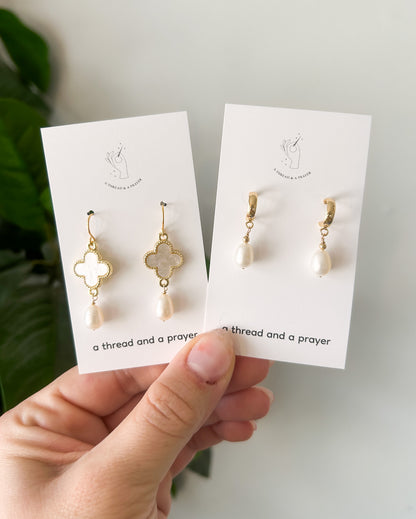 Cute Teardrop Pearl Earrings | Classic Pearls | Giftable | Stocking Stuffer | Gold Plated Stainless Steel