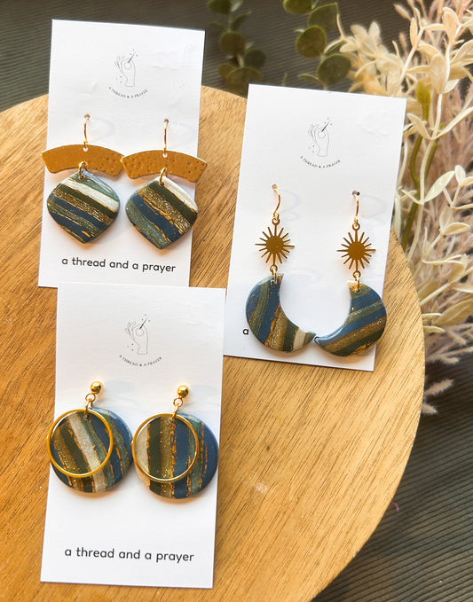 Winter Striped Gemstone Clay Earrings