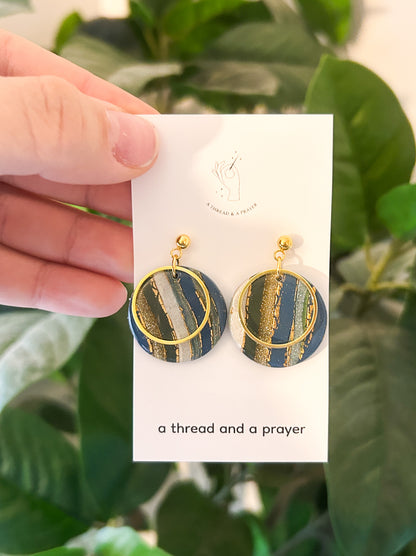 Winter Striped Gemstone Clay Earrings