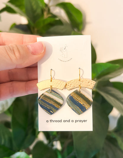 Winter Striped Gemstone Clay Earrings