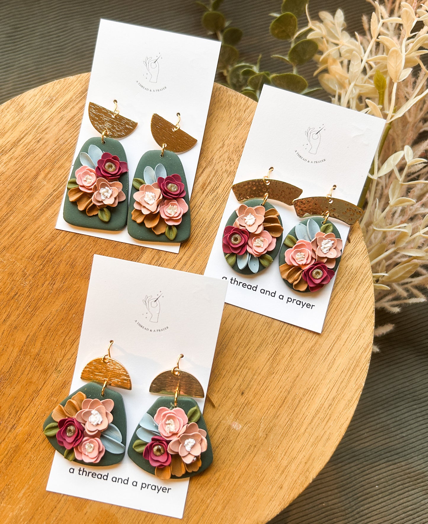 Dark Green Winter Florals | Vintage Style | Flower Earrings