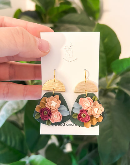 Dark Green Winter Florals | Vintage Style | Flower Earrings