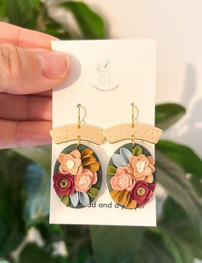 Dark Green Winter Florals | Vintage Style | Flower Earrings