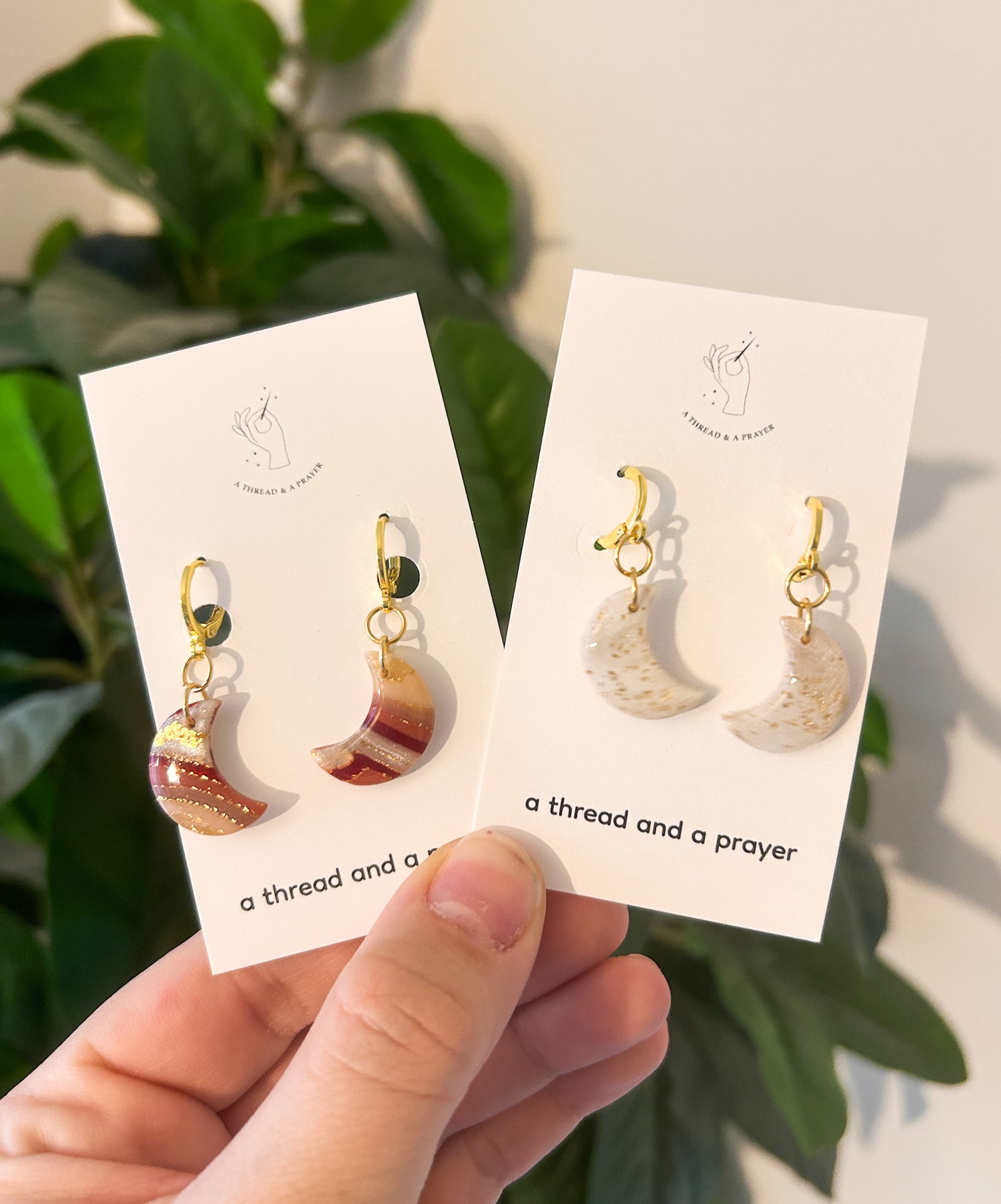 Mini Moon Gemstone Style Shiny Clay Earrings