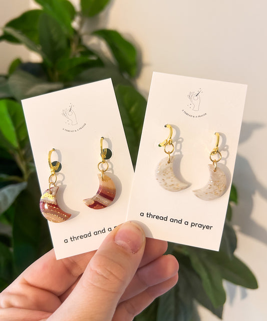 Mini Moon Gemstone Style Shiny Clay Earrings