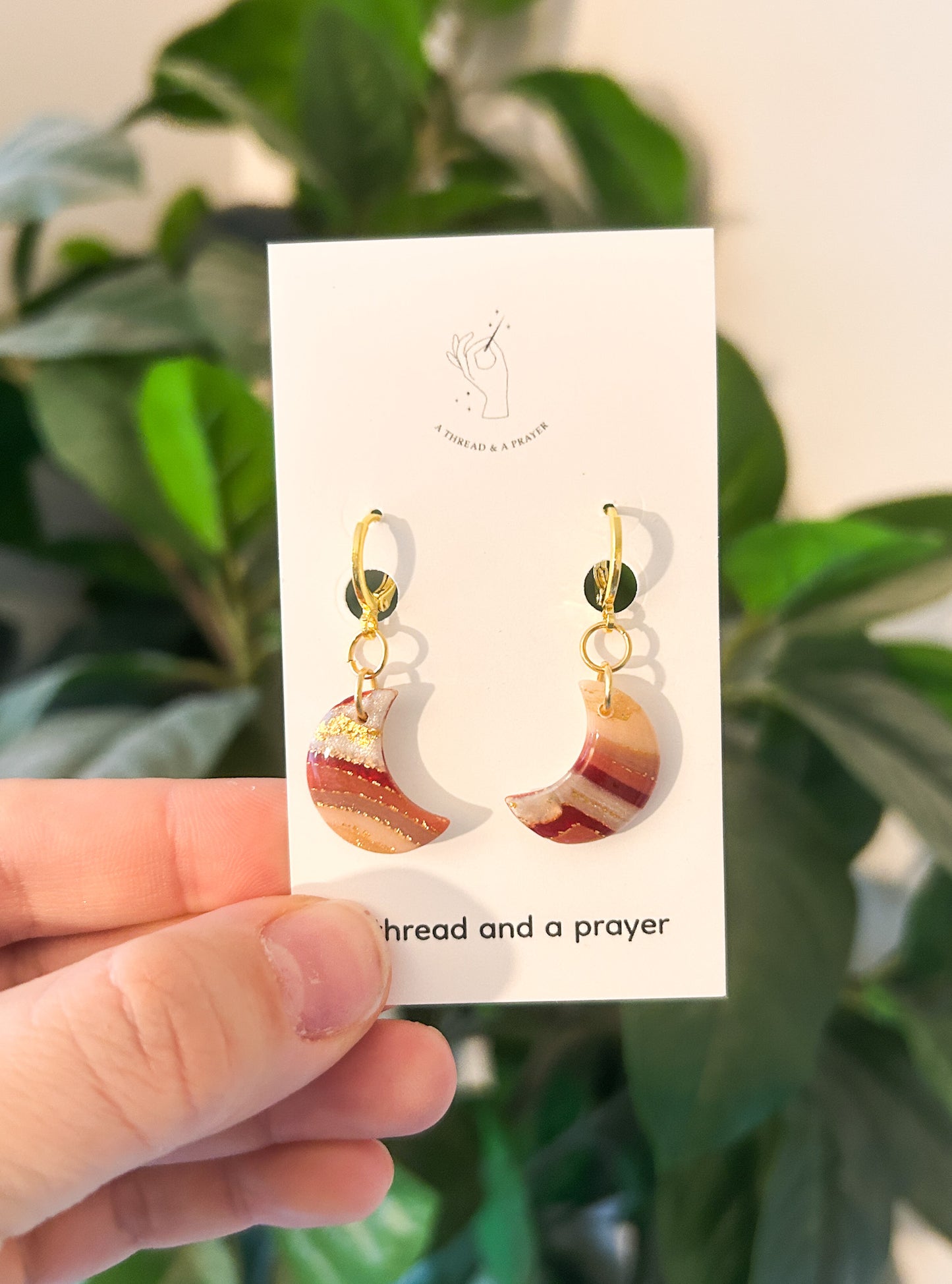 Mini Moon Gemstone Style Shiny Clay Earrings