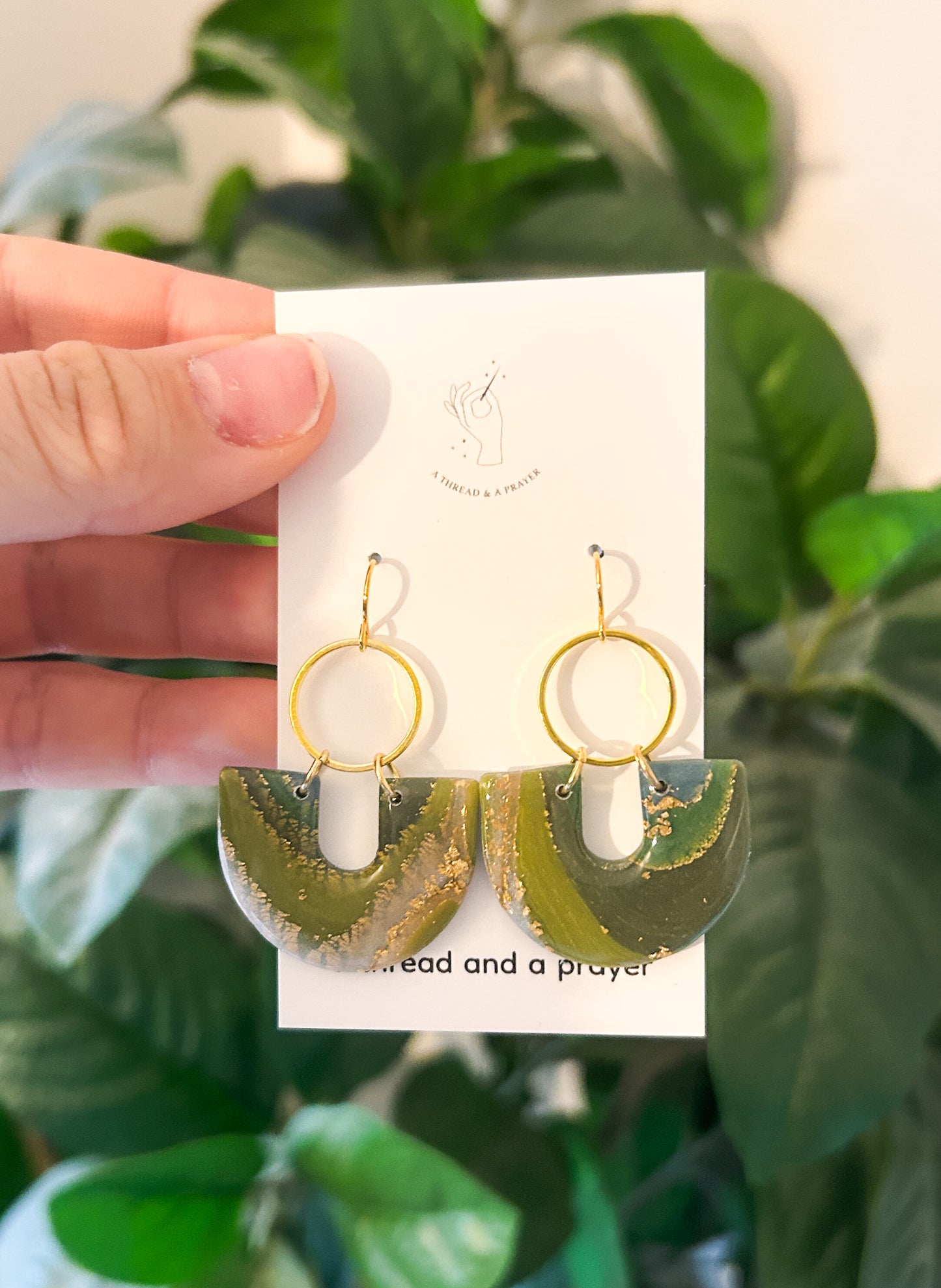 Green and Pink Gemstone Style Shiny Clay Earrings | Style 2