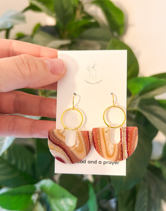 Green and Pink Gemstone Style Shiny Clay Earrings | Style 2