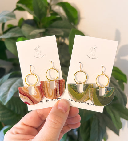 Green and Pink Gemstone Style Shiny Clay Earrings | Style 2