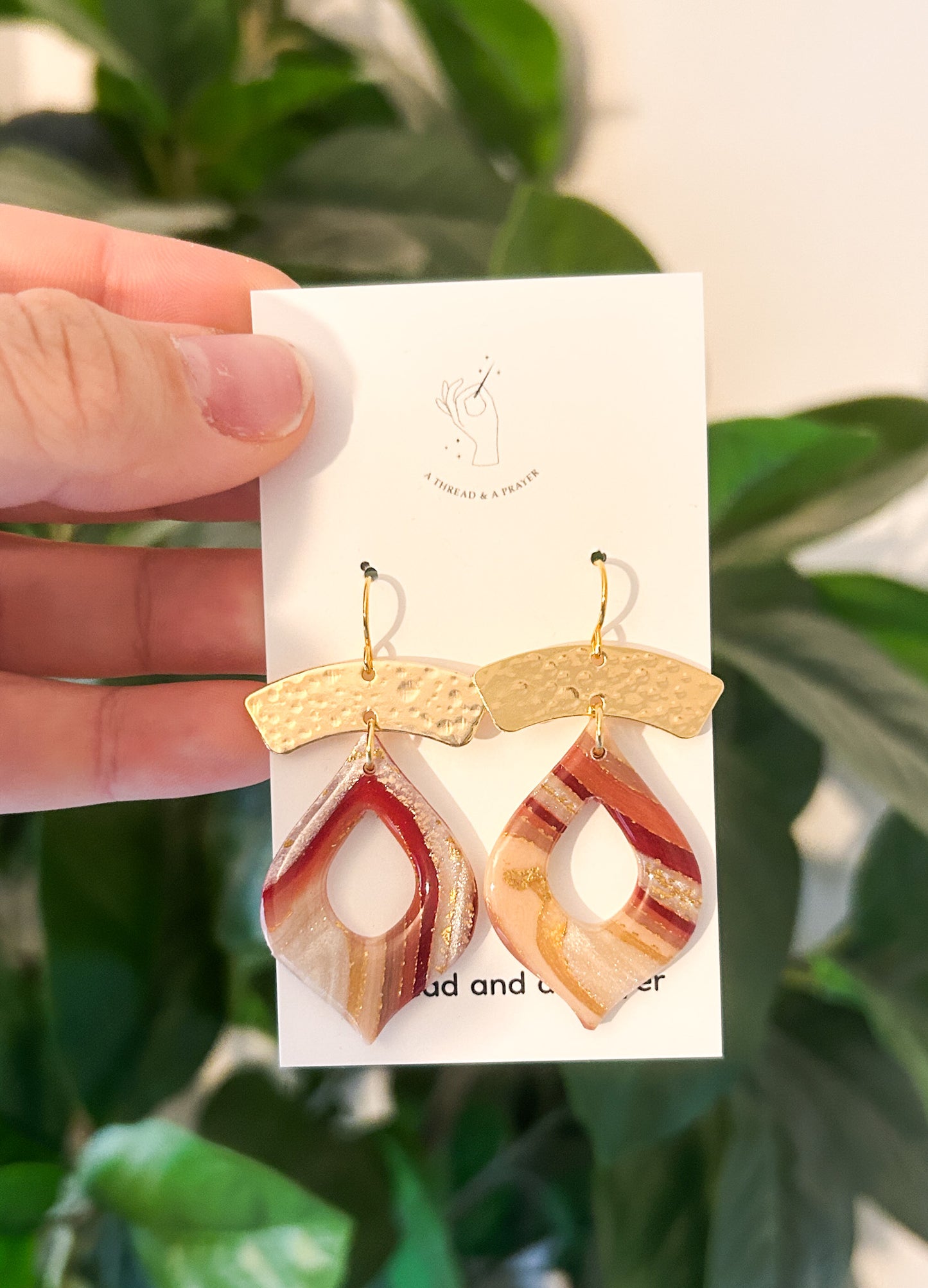 Green and Pink Gemstone Style Shiny Clay Earrings | Style 1