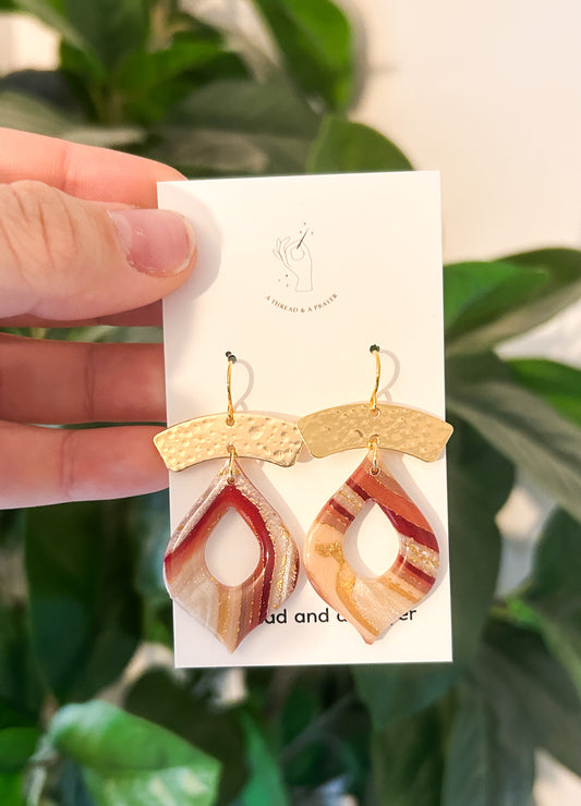 Green and Pink Gemstone Style Shiny Clay Earrings | Style 1