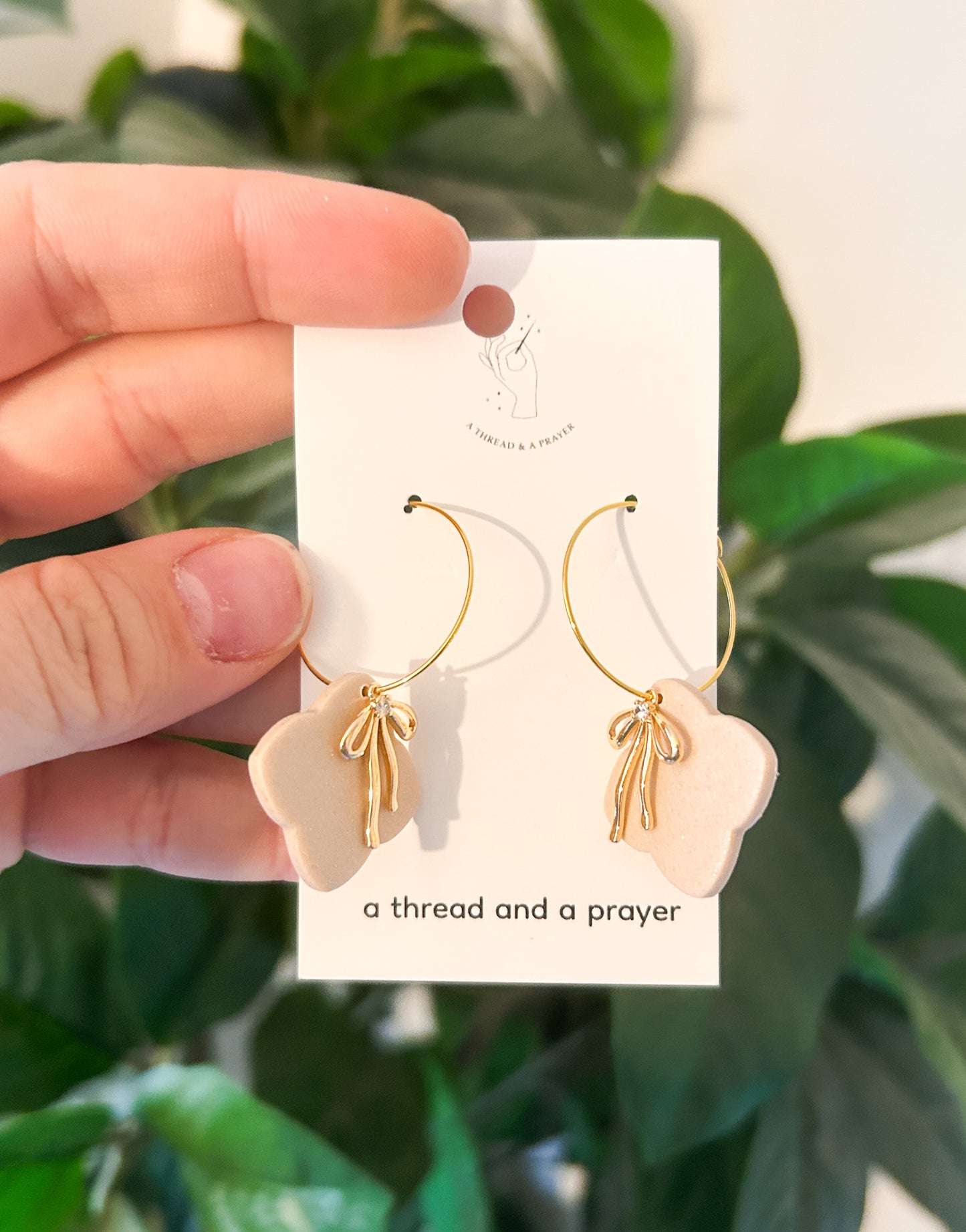 Winter Bows Light Pink Sparkle Hoops