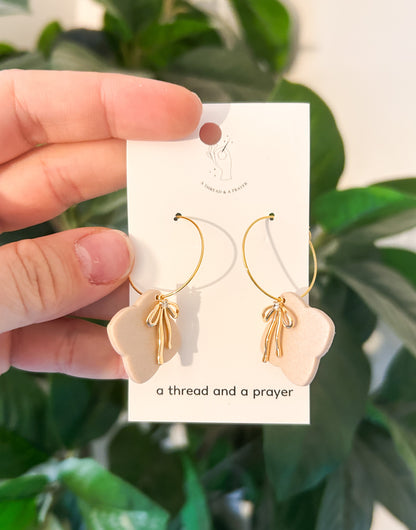 Winter Bows Light Pink Sparkle Hoops