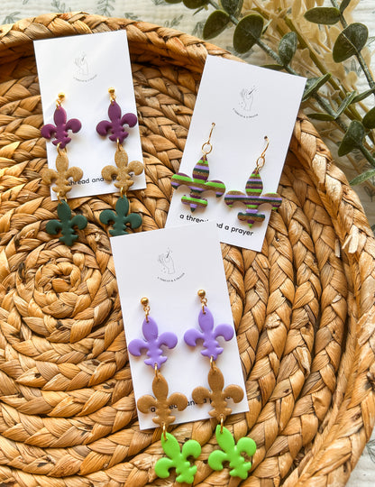 Mardi Gras Party Earrings | Fleur de Lis | New Orleans Style
