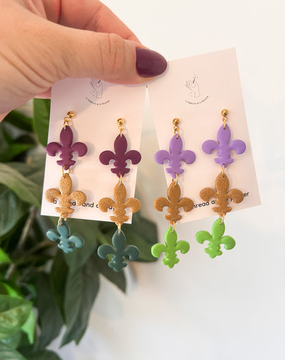 Mardi Gras Party Earrings | Fleur de Lis | New Orleans Style