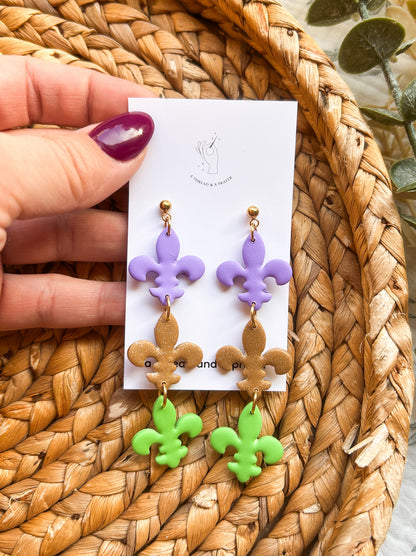 Mardi Gras Party Earrings | Fleur de Lis | New Orleans Style