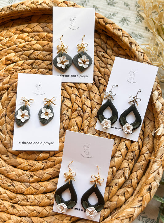 Moody and Cute Winter Floral Clay Dangles