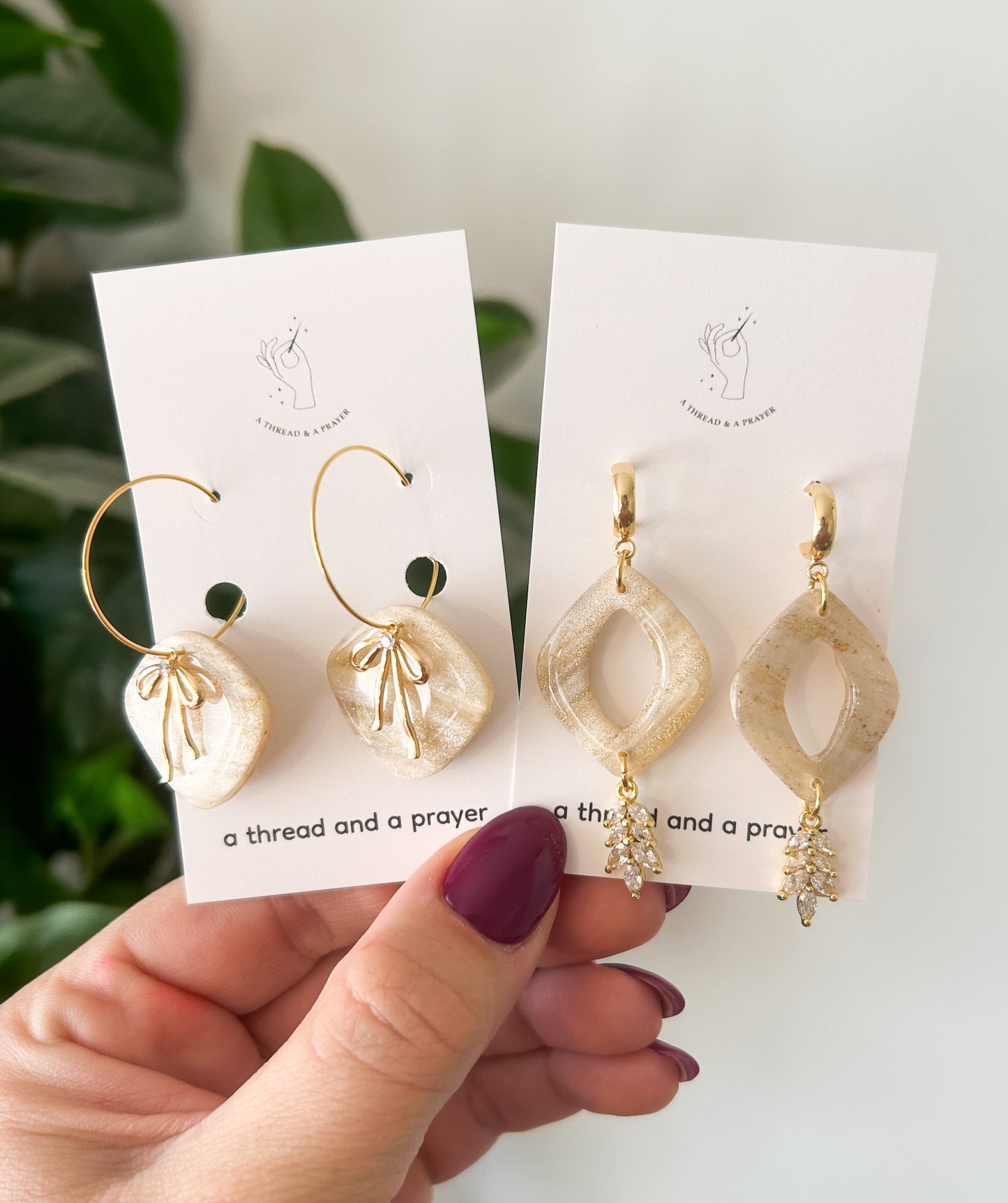 Gold Bows and Glitter Accent Shiny Clay Winter Earrings