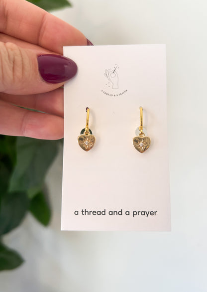 Dainty Gold Style Huggie Earrings | Gold Jewelry | Heart Dangles | Gal Pal Gifts