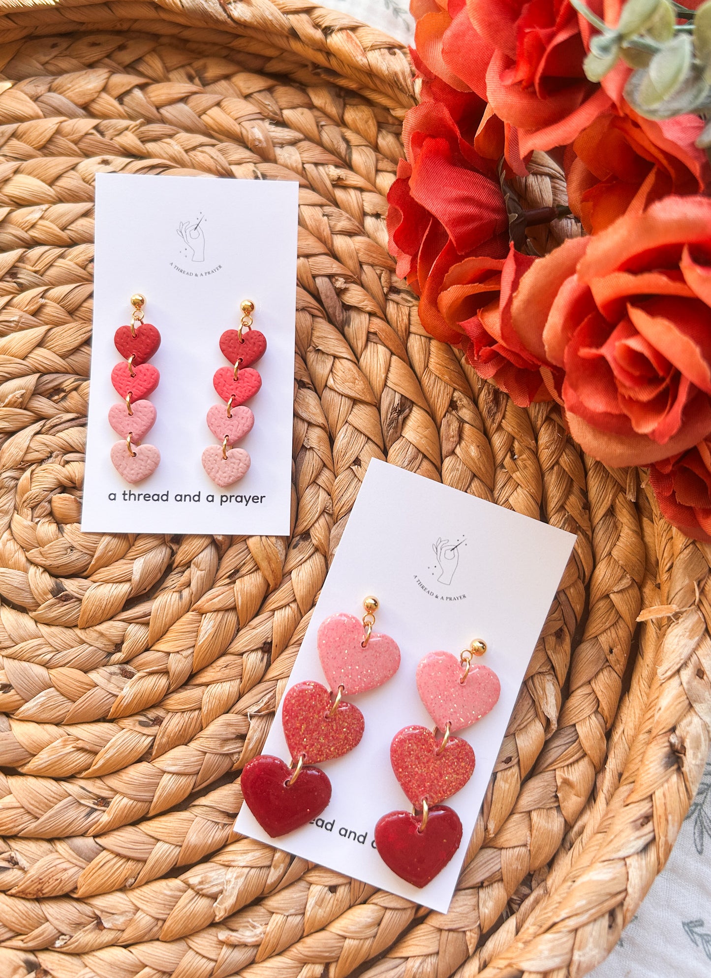 Stacked Heart Dangles | Valentine's Day | Glitter Hearts | Ombre