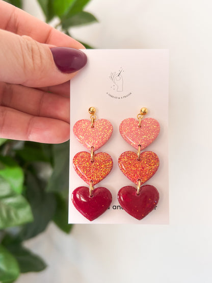 Stacked Heart Dangles | Valentine's Day | Glitter Hearts | Ombre