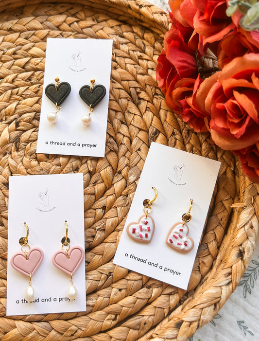 Dainty Heart Earrings | Pearls | Sugar Cookies