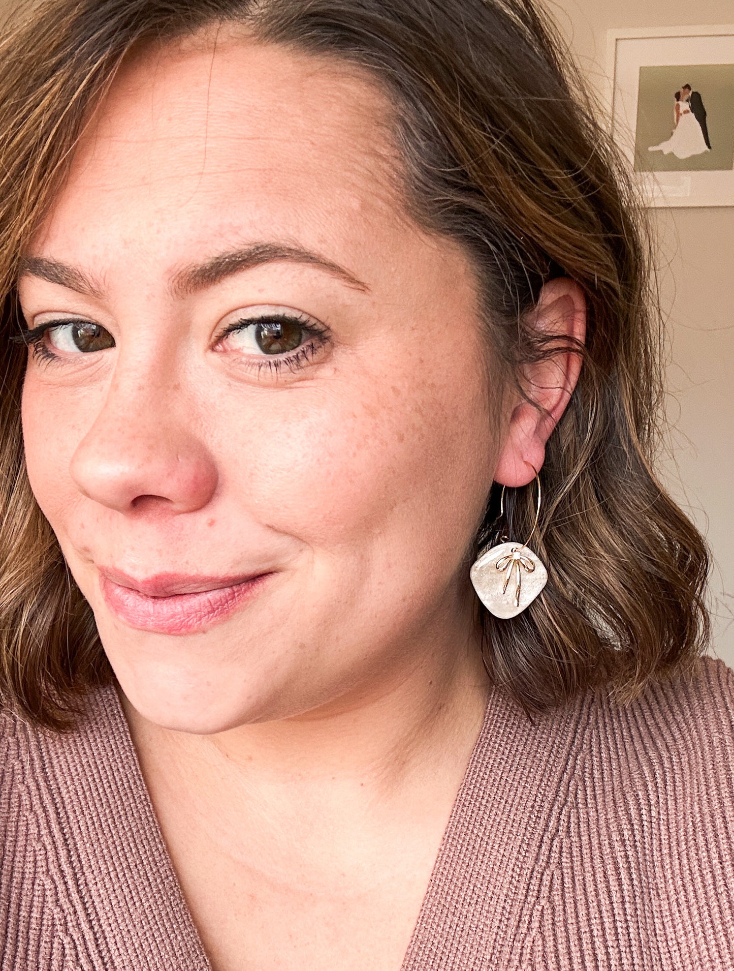 Gold Bows and Glitter Accent Shiny Clay Winter Earrings