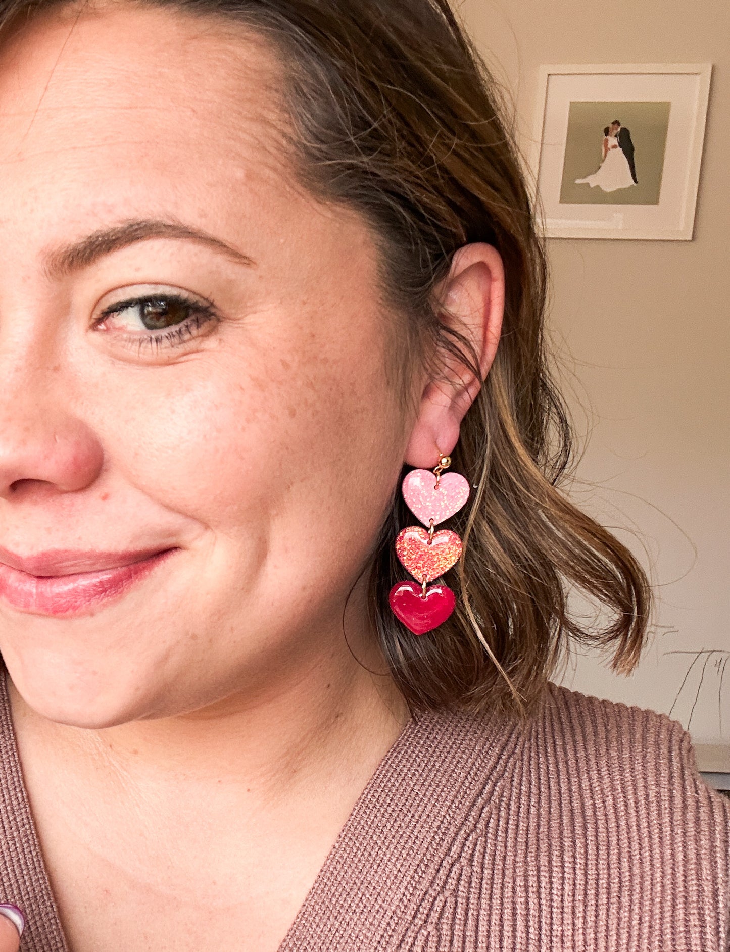 Stacked Heart Dangles | Valentine's Day | Glitter Hearts | Ombre