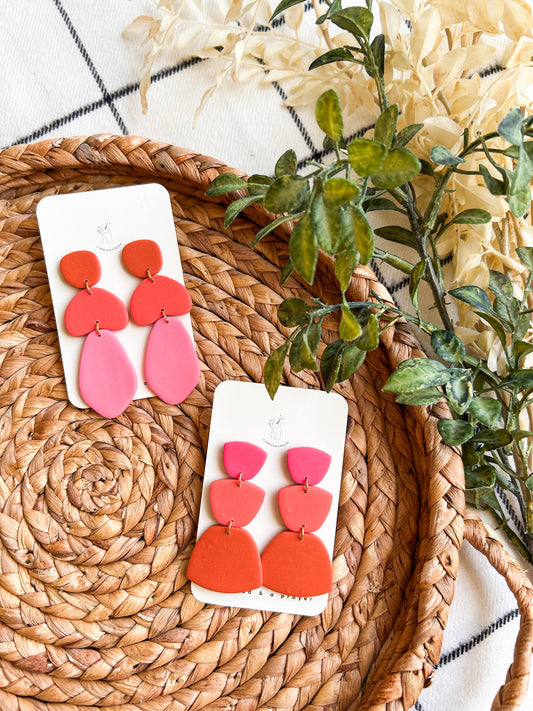Coral and Pink Clay Cutie Earrings | Spring Fashion | Spring Color Earrings | Statement Earrings | Lightweight | Springy