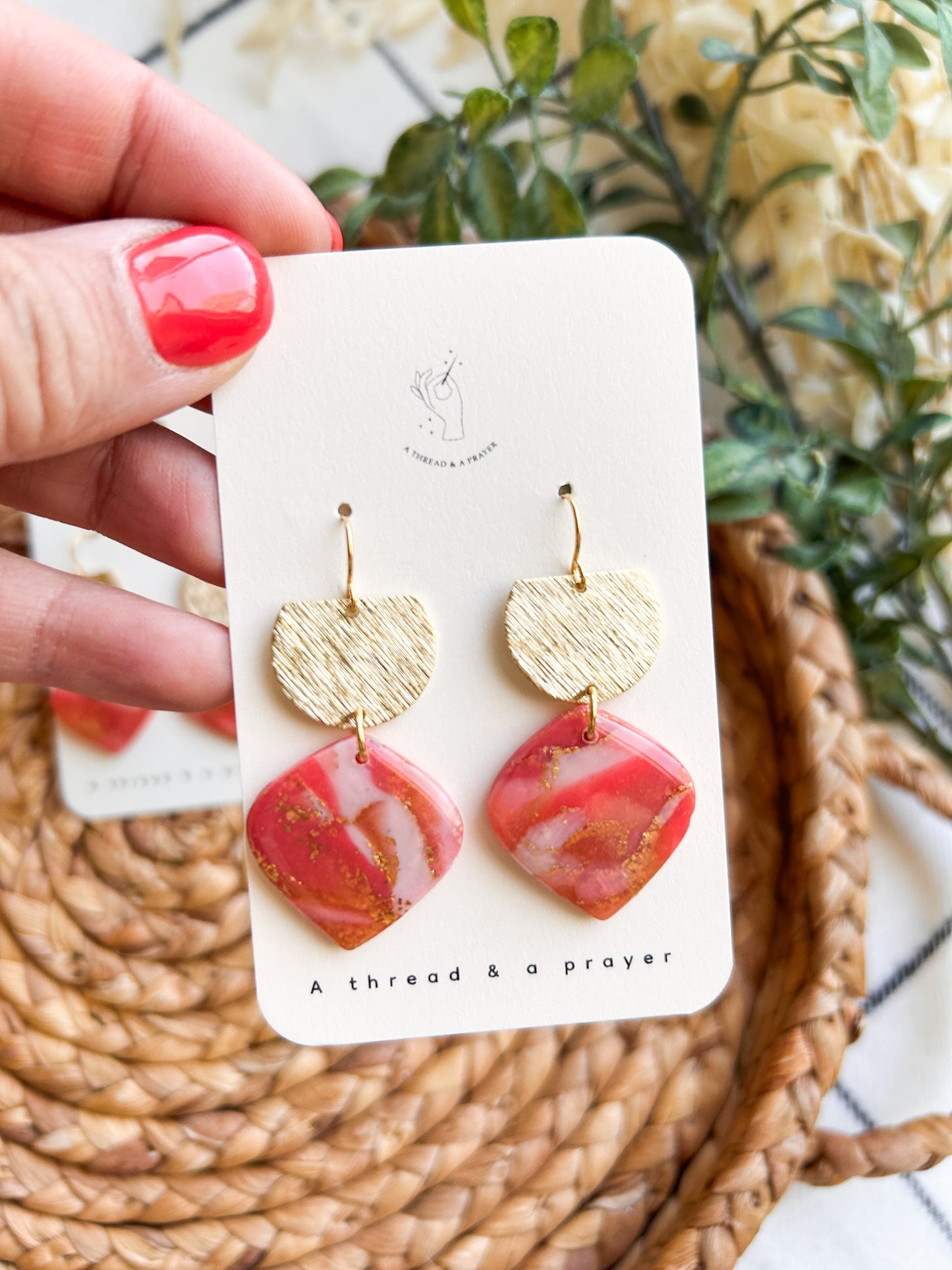 I Love Coral Clay Marble Earrings | Spring Fashion | Resin Earrings | Statement Earrings | Lightweight