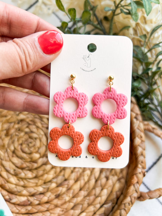 Stacked Neon Florals Clay Earrings | Spring Fashion | Spring Color | Floral Dangles | Lightweight | Springy