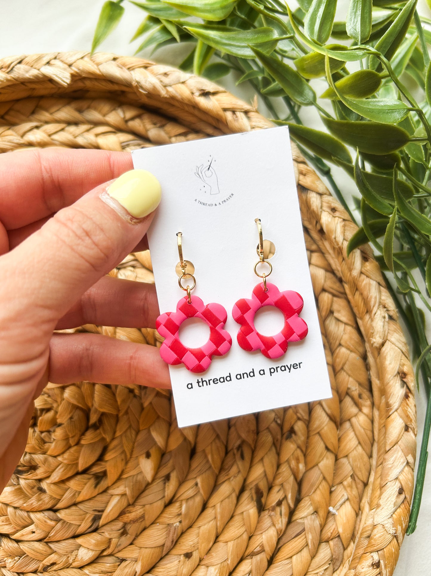 Checkered Floral Dangles | Pink and Red | Butter Yellow | Huggies | Lightweight