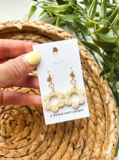 Checkered Floral Dangles | Pink and Red | Butter Yellow | Huggies | Lightweight