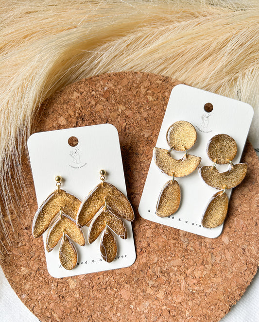 Gold Foil Dreamy Clay Earrings | Vacation Style | Goddess Inspired | Spring Fashion | Shiny  | Statement Earrings | Summer Glow