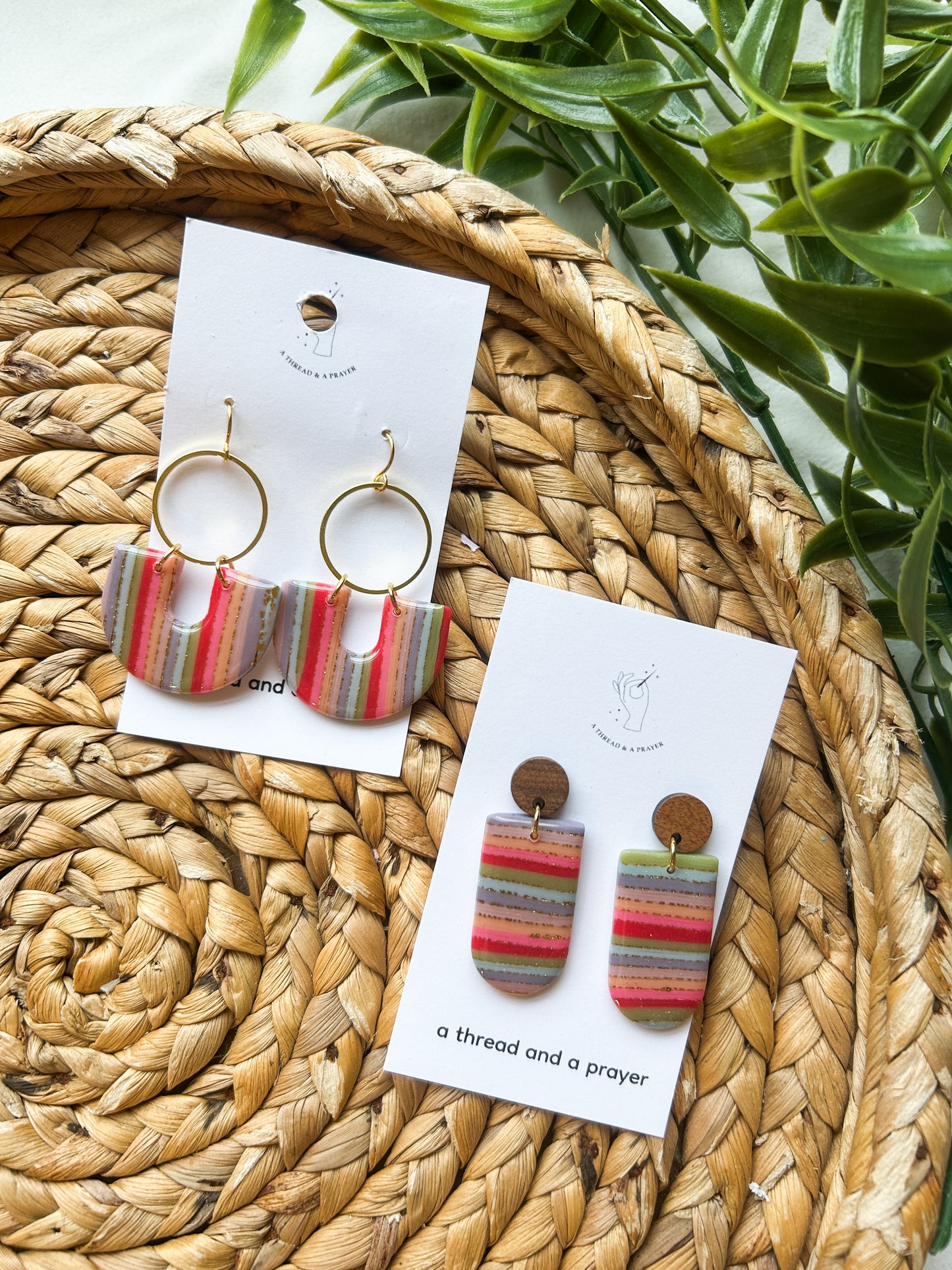 Spring Vibes Striped Gold Foil Earrings | Clay Earrings | Spring Colors | Lightweight