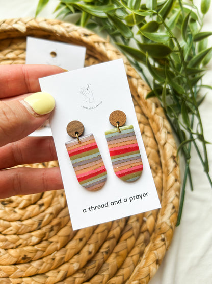 Spring Vibes Striped Gold Foil Earrings | Clay Earrings | Spring Colors | Lightweight