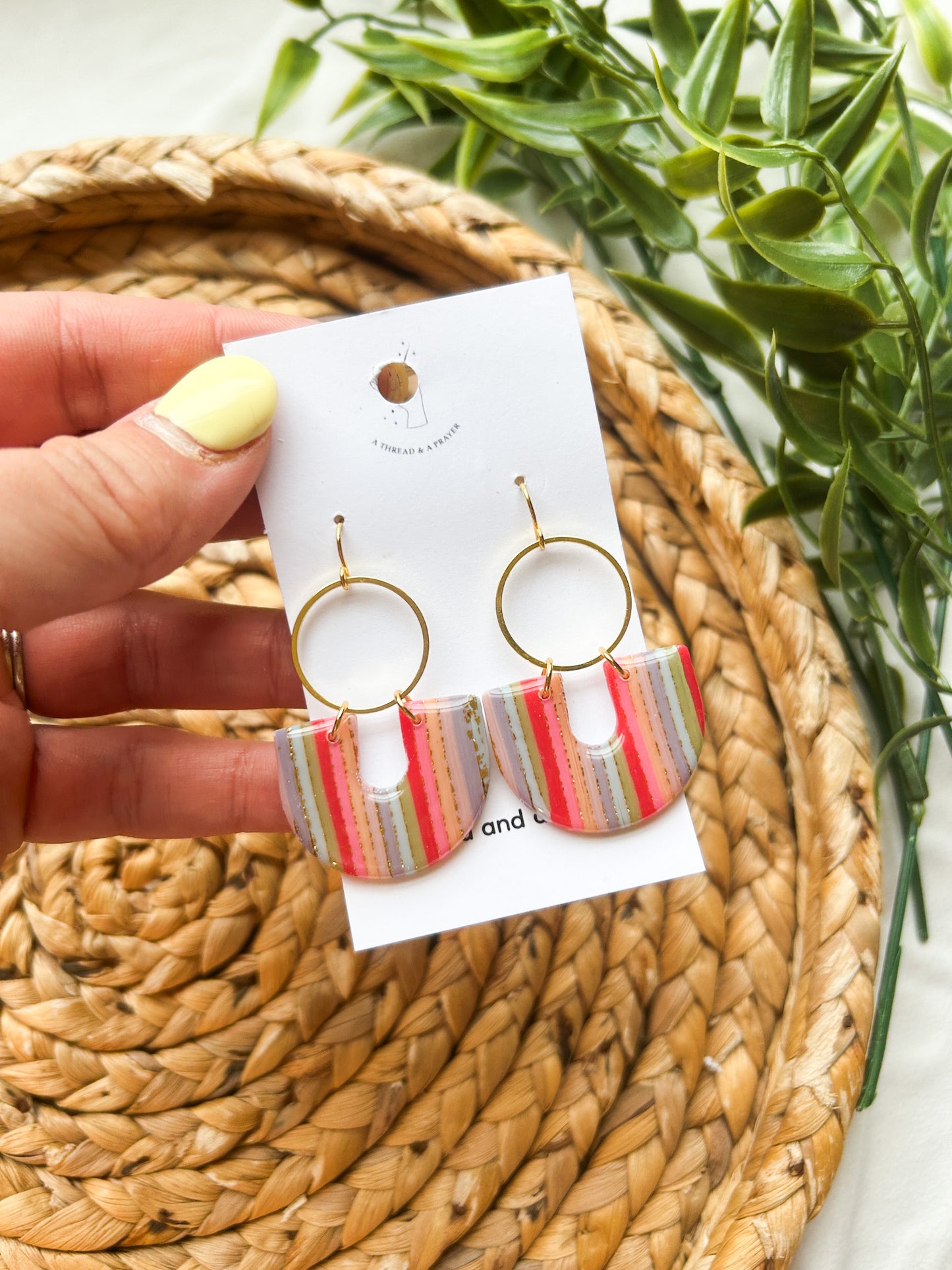Spring Vibes Striped Gold Foil Earrings | Clay Earrings | Spring Colors | Lightweight