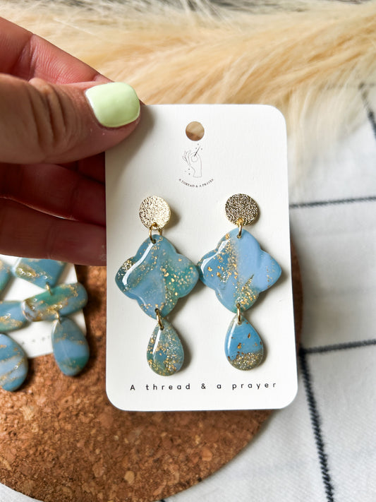 Ocean Escape Resin Marble Earrings | Vacation Style | Earth Inspired | Spring Fashion | Shiny  | Statement Earrings | Blue, Green, Gold