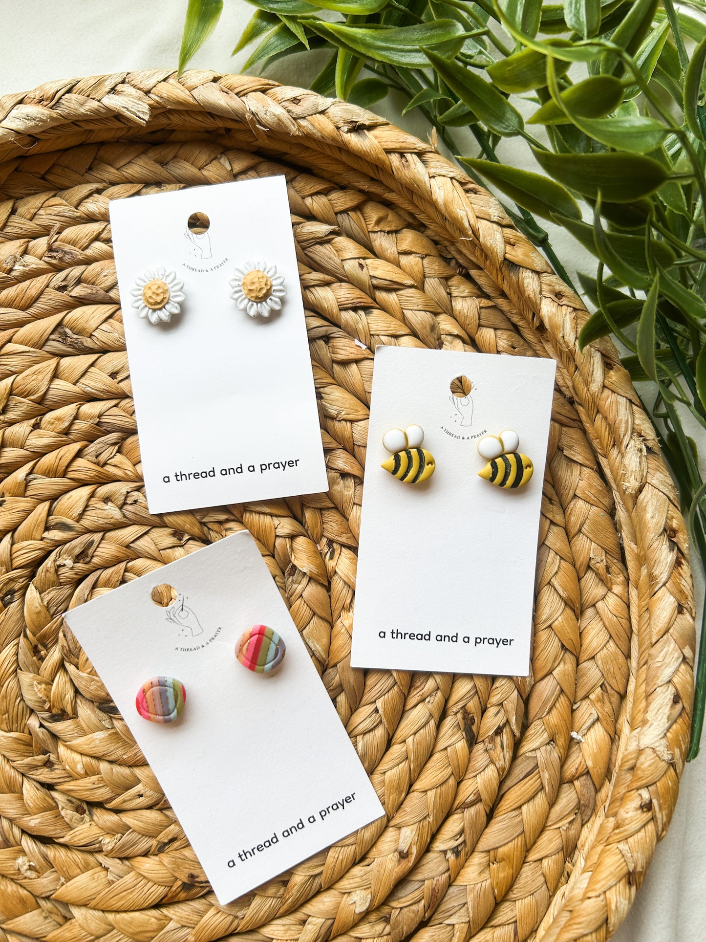 Spring Studs | Bees, Daisies and Spring Vibes | Titanium | Clay