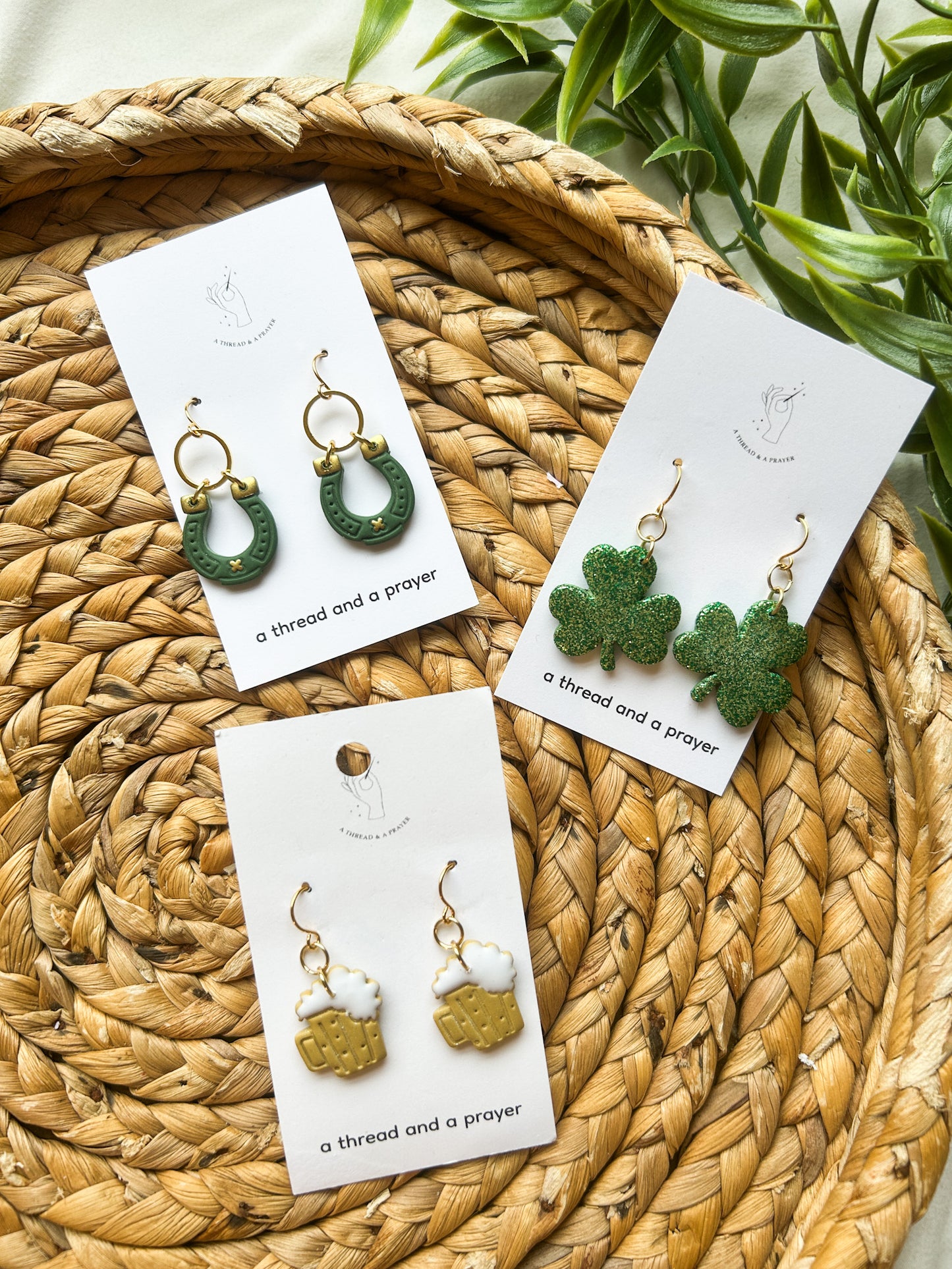 Lucky Horseshoe St. Patricks Day Earrings | Gold and Green | St. Pats | Celebrate | Dogtown | Glitter
