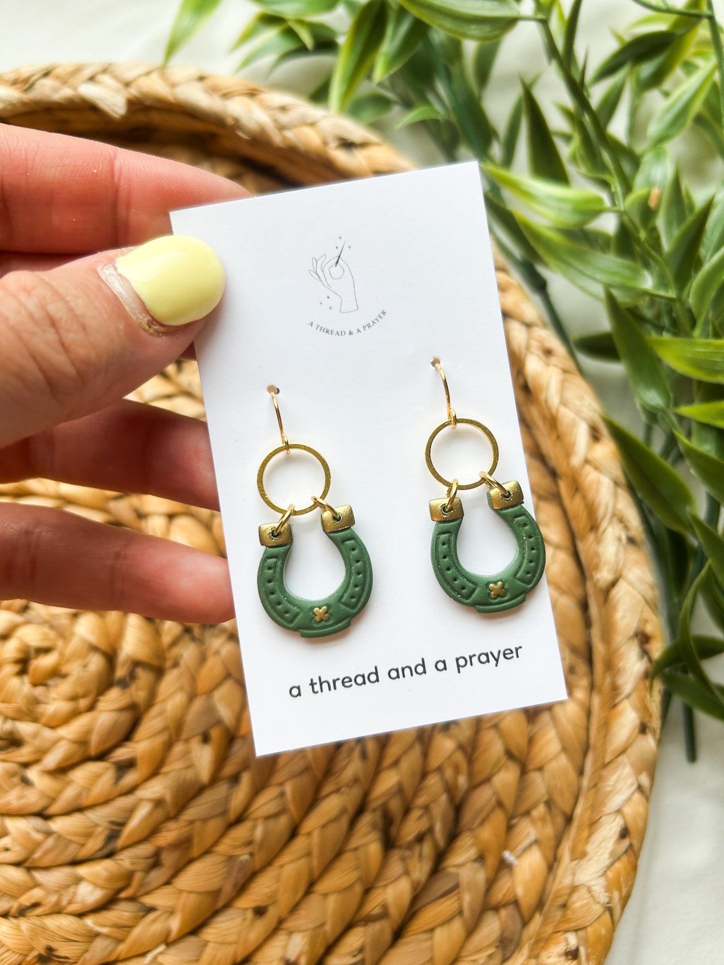 Lucky Horseshoe St. Patricks Day Earrings | Gold and Green | St. Pats | Celebrate | Dogtown | Glitter