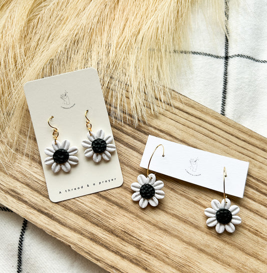 Neutral Daisy Fun Clay Blossoms: Handmade Spring Earrings