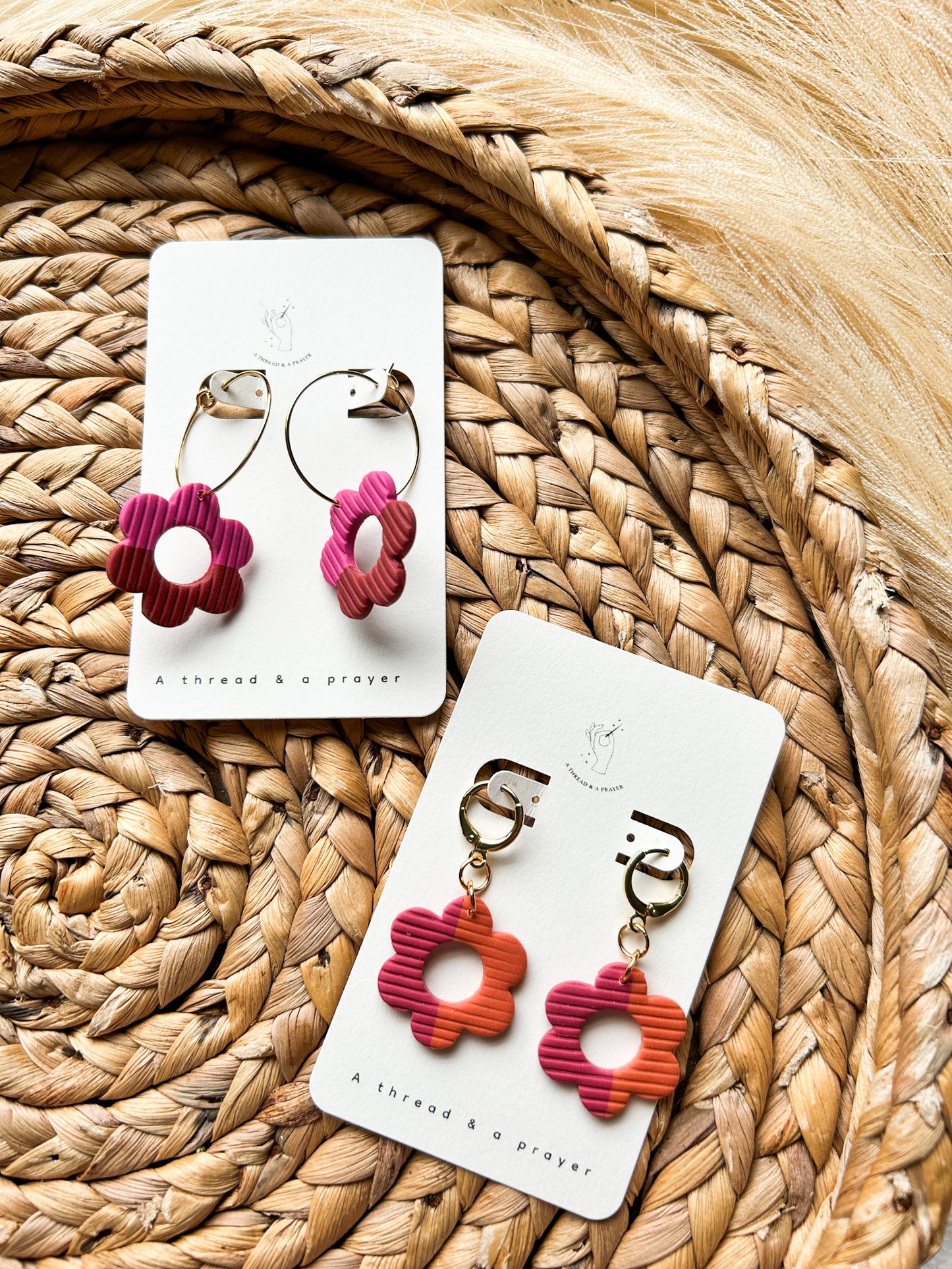 Two Tone Cute Summer Floral Clay Earrings: Handmade Summer Earrings