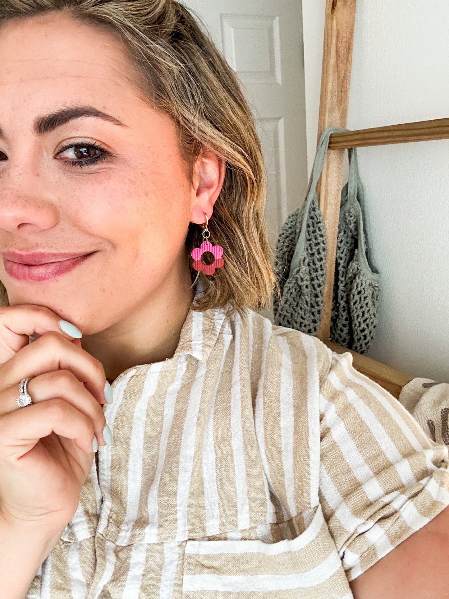 Two Tone Cute Summer Floral Clay Earrings: Handmade Summer Earrings
