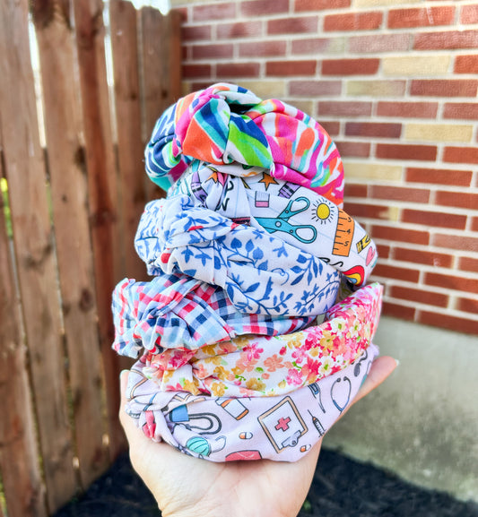 Summer Styles Top Knot Fabric Headbands | Cute Headband | Fourth of July | Lilly Vibes | Comfy Headband | Nurse | Teacher | Summer Vibes